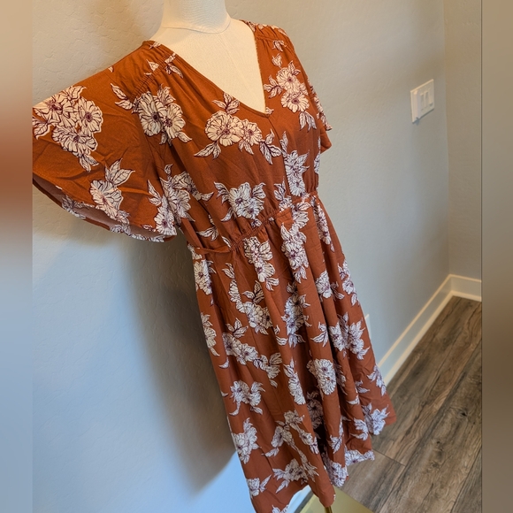 ISABEL MATERNITY Dress Flutter Sleeves Floral Print Orange and White XXL - Picture 2 of 8